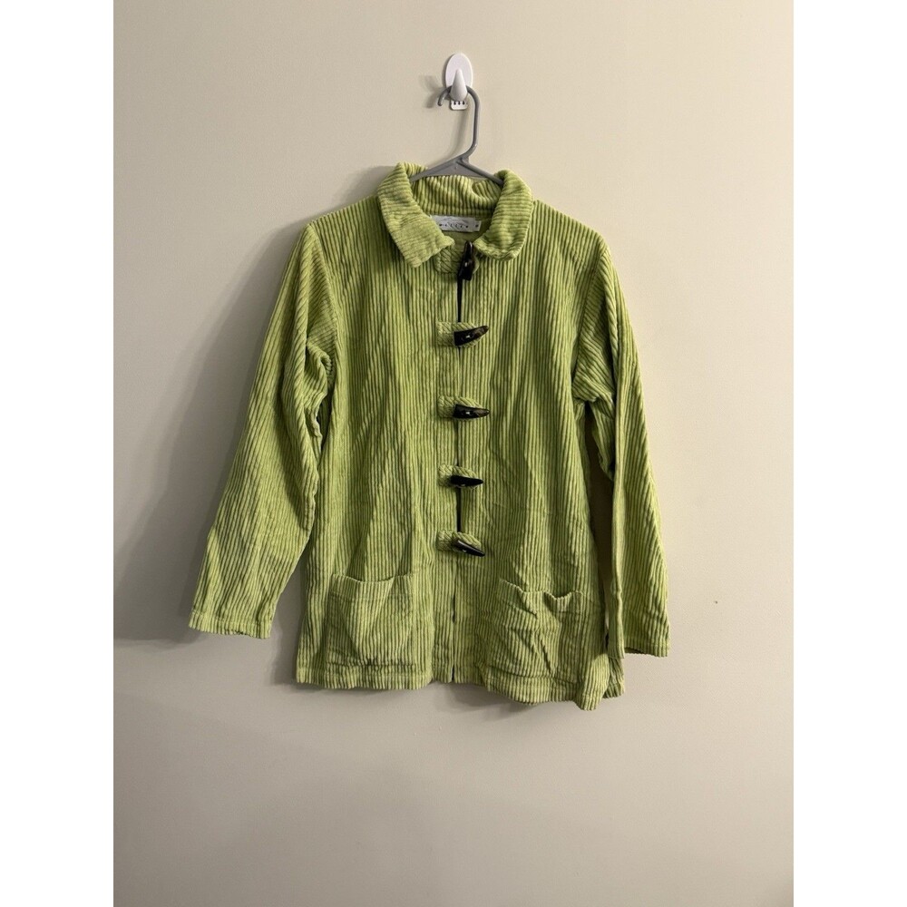 Vtg Willow Corduroy Jacket Womens Small Lime Green Horn‎ Toggle Cotton Made USA